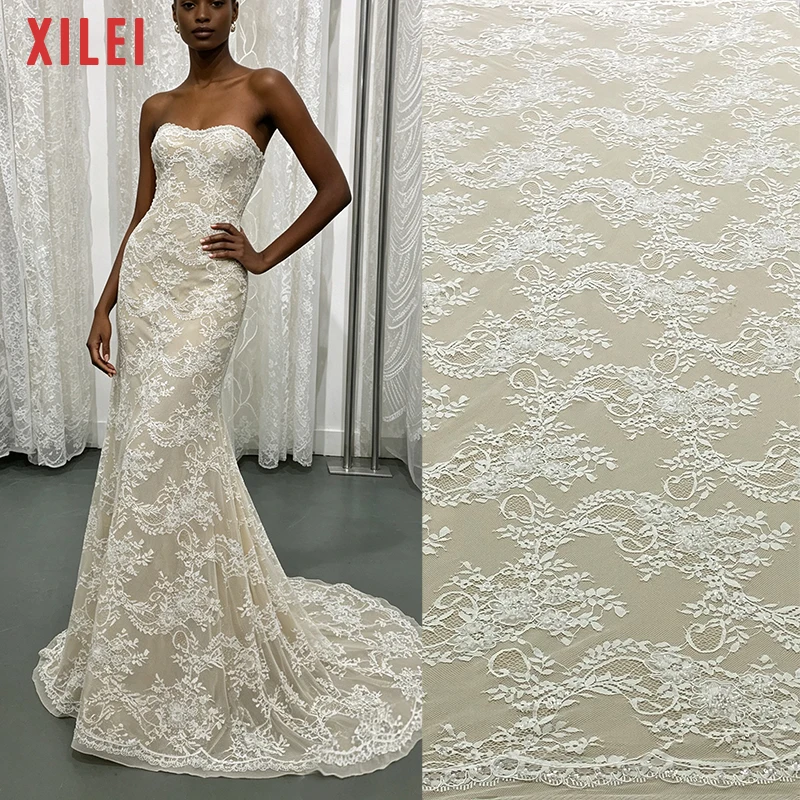 

XILEI#zy4478 Lace Fabric Nigerian Beads Lace High Quality French Nigeria Lace Dresses for Women Party Wedding Sewing