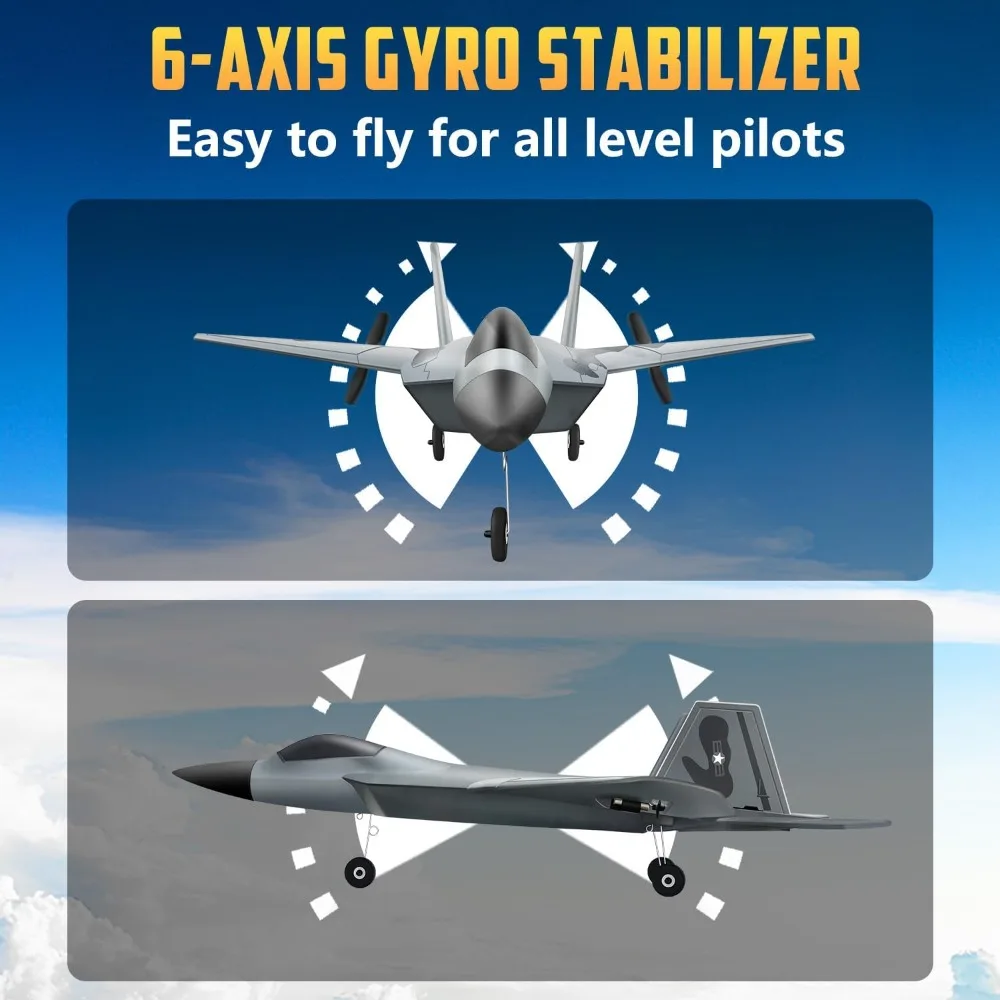 Hawk's Work Avión RC de 2 canales: modelo F-22 listo para volar con control remoto de 2,4 GHz, adecuado para niños y principiantes