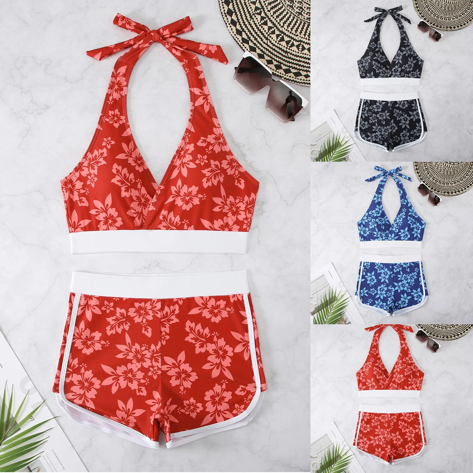 Swimsuit Short Set Women Surfing Bathing Bikini Swimwear With Shorts Beach Training Wear Swimming Girl Sports Tankinistrajes