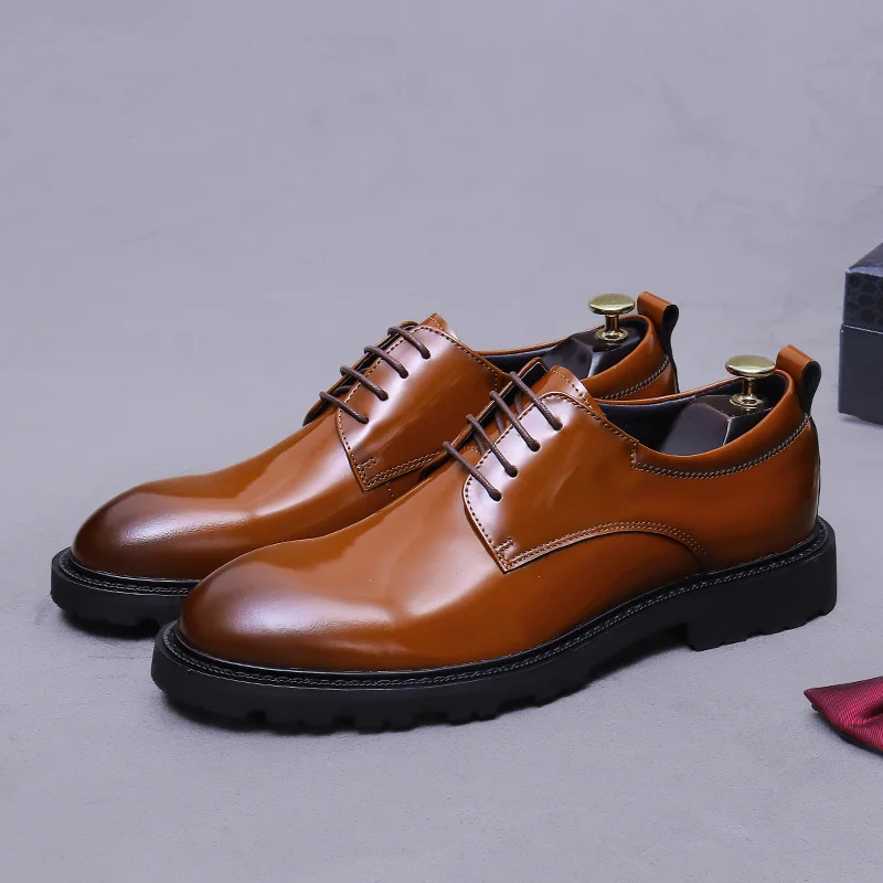 Danielwolf 25870 Hairstylist's Shiny Shoes, Retro British Trend Genuine Leather Derby Shoes Handmade Versatile For Lazy Men