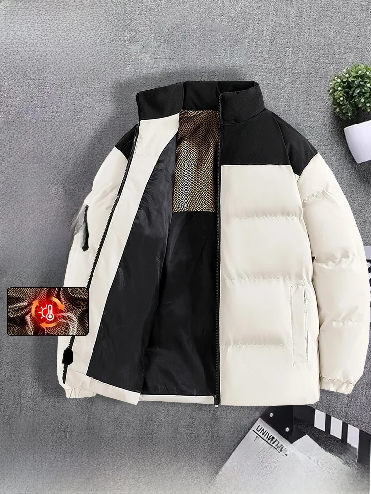 

Thiened Cotton Jaet for Men Warmth Stand Collar Splicing Color Teenagers Outerwear Long Sve Polyester Fiber Chinese Pr...