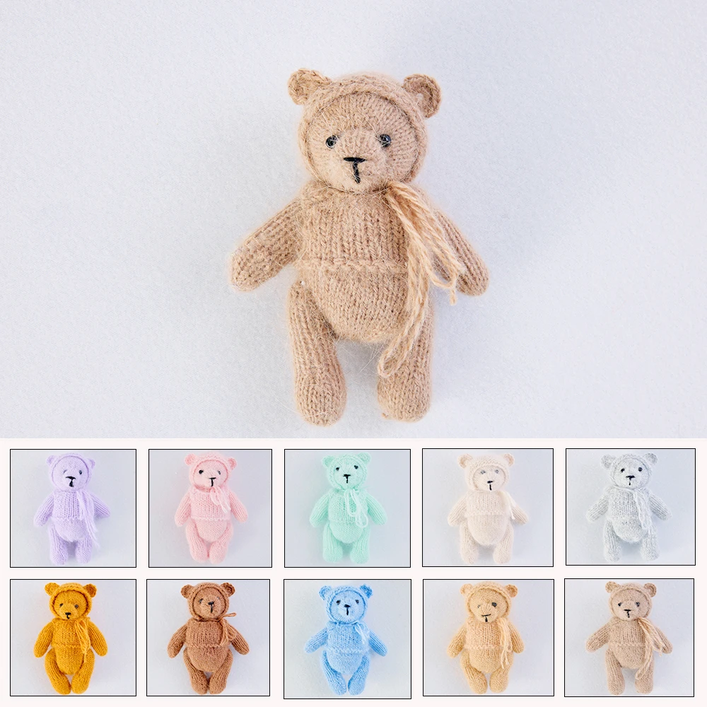 

Вязаные куклы-медведи ручной работы, реквизит для фотосъемки новорожденных, очаровательные мини-медведи, вязаные крючком куклы-животные, аксессуары для фотосъемки новорожденных в студии