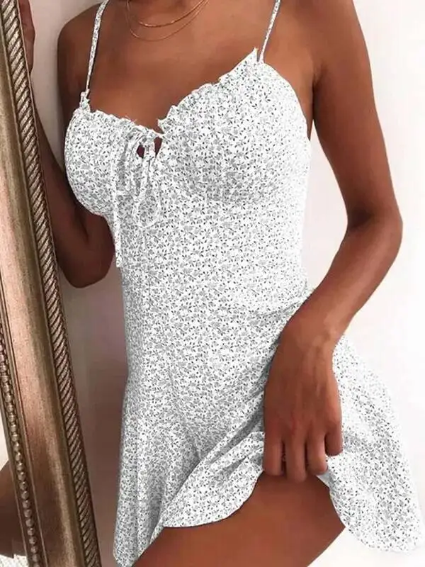 Floral Print A Line Mini Dresses Sexy Lady Dating Camisole Strapless Backless Dress Boho Solid Beach Clothing Fashion Top