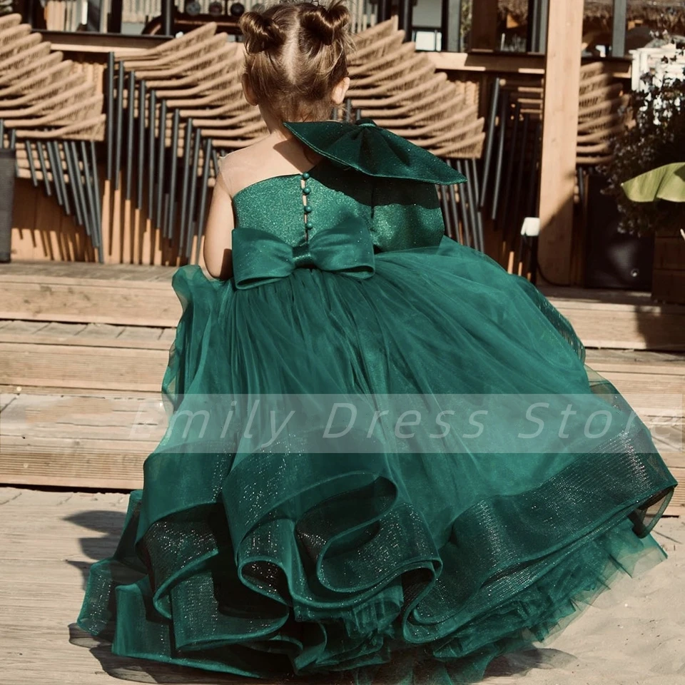 

Green Princess Flower Girl Dresses Puffy Stain Bow Tulle Formal Ball For Wedding Birthday Party Junior Bridesmaid Gowns