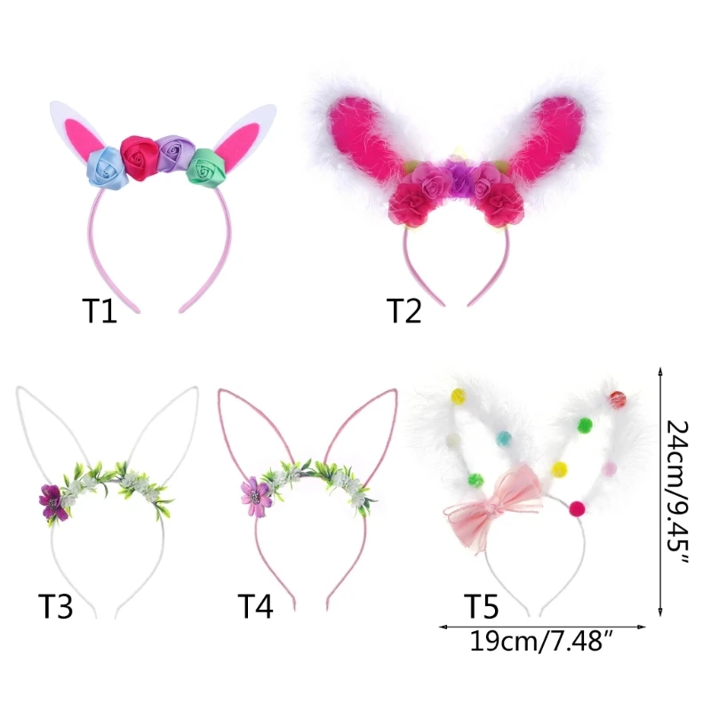 Easter-女性と女の子のためのバニー耳のヘッドバンド,ヘアアクセサリー,花のデザイン,ヘアバンド,ヘアアクセサリー