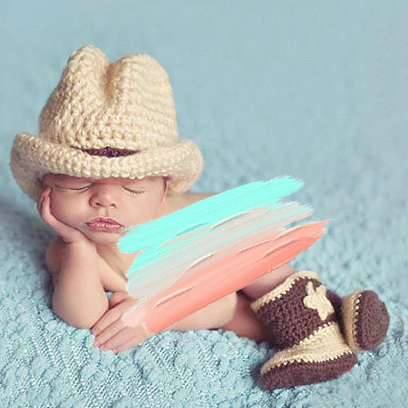 Fotografia do bebê roupas da criança lua cheia cem dias foto estúdio de malha roupas dos desenhos animados chapéu conjunto crianças cowboy chapéu