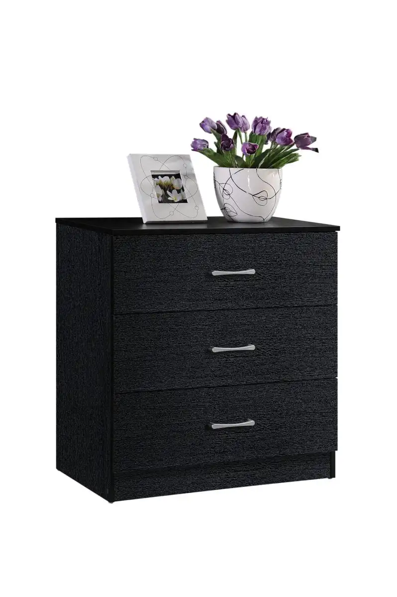  3-Drawer Chest Black Storage Cabinet  Living Room Cabinets