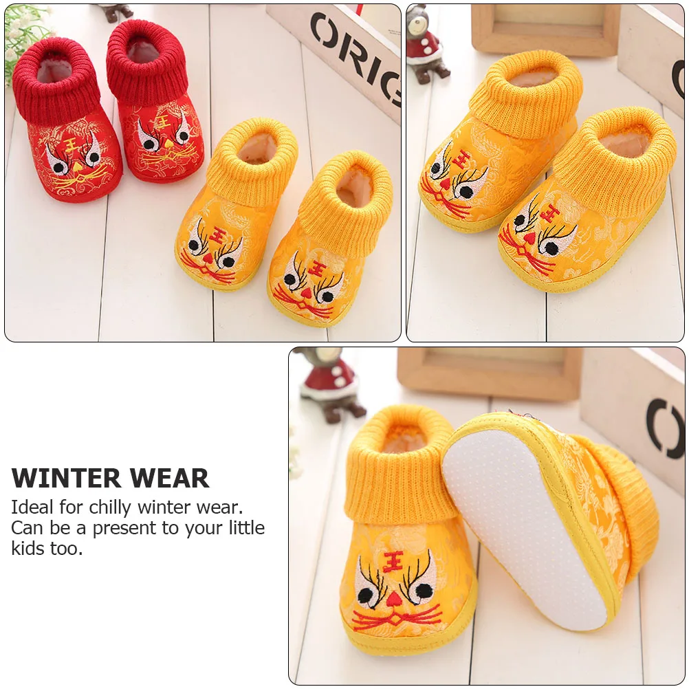 

Thickened Warm Tiger-head Shoes for Toddler Baby Girl Boy Winter Casual Cartoon Embroidered Kids Flat Shoes Breathable