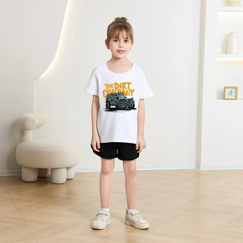 Children's Round Neck Short Sleeve New Boys and Girls Fashion Cartoon Bicycle Printing Trend T-shirt Baby Top Undershirt