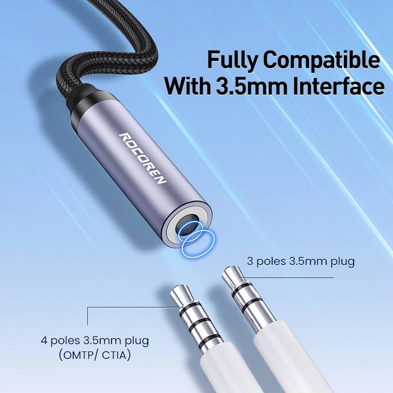 Rocoren USB Aux Audio Adapter Cable Type C To 3.5mm Headphone Cord Convert Jack Earphone For iPhone 15 Pro Huawei Sumsang Xiaomi