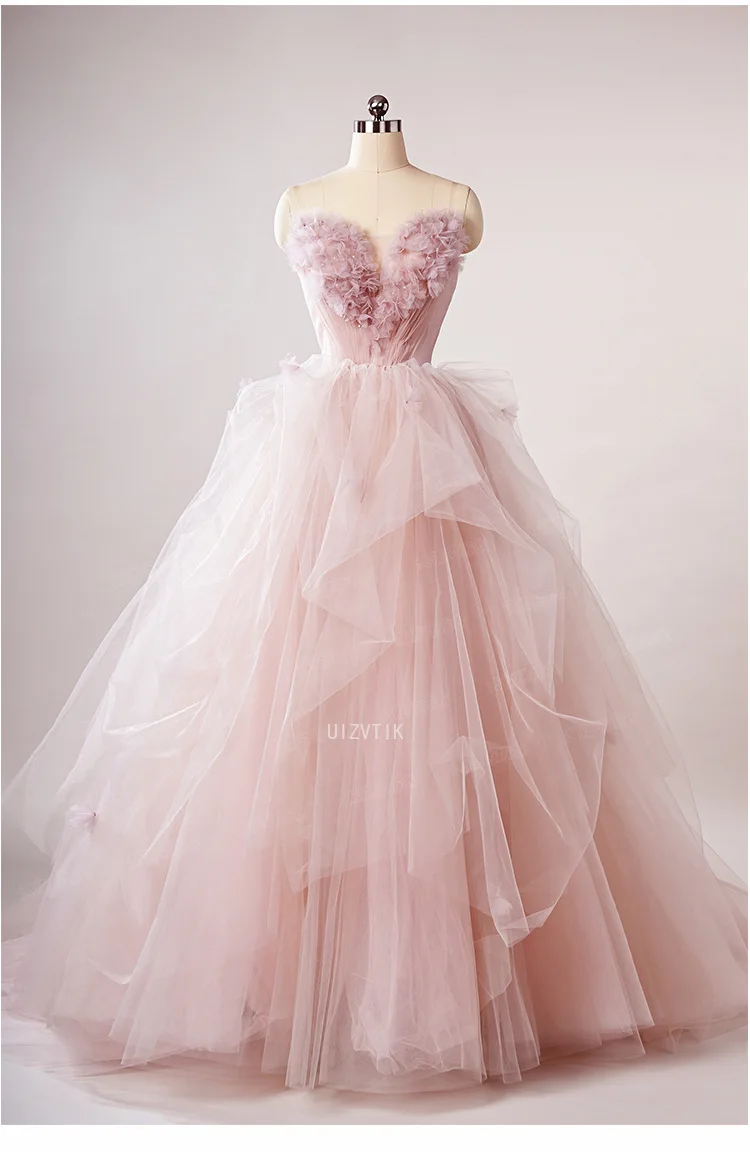 

Pink Women's Wedding Dresses Elegant Mesh Matchmaker Engagement Toast Photos Shoot Dress Fashionable Host Showdown Bridal Dress