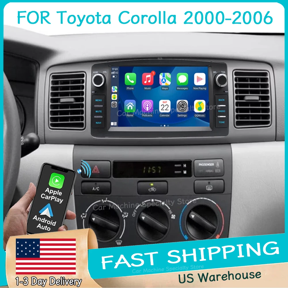 

Автомагнитола 4+64 ГБ для Toyota Corolla 2000-2006, Android 15 с Carplay, Android Auto, 7-дюймовый GPS-навигатор, Bluetooth, Wi-Fi, FM, SWC