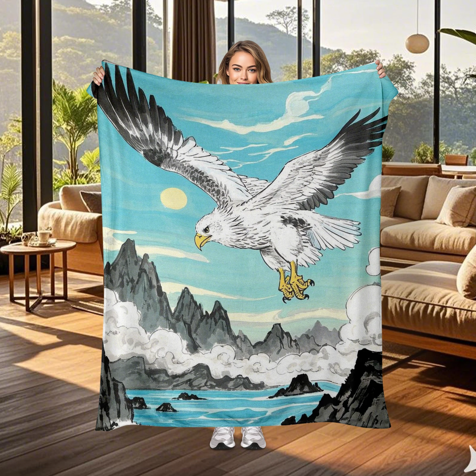 

Striking Soaring Eagle Amidst Mountains And Rivers Blanket A Unique Present For Children To Cherish The Outdoors