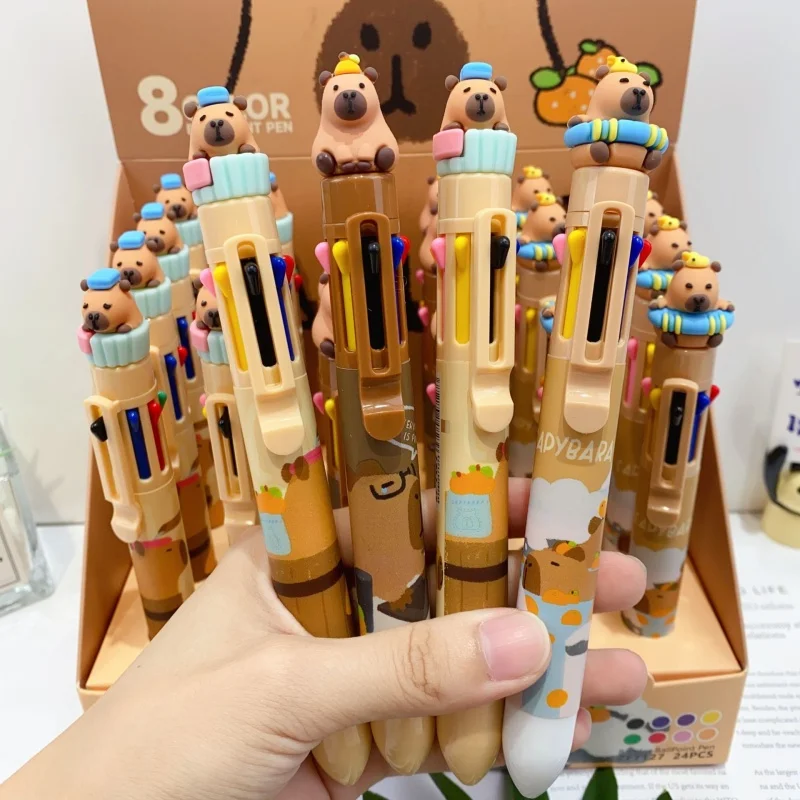

24 шт./лот Kawaii Capybara, 8 цветов, шариковая ручка, милые шариковые ручки для пресса, школьные и офисные письменные принадлежности