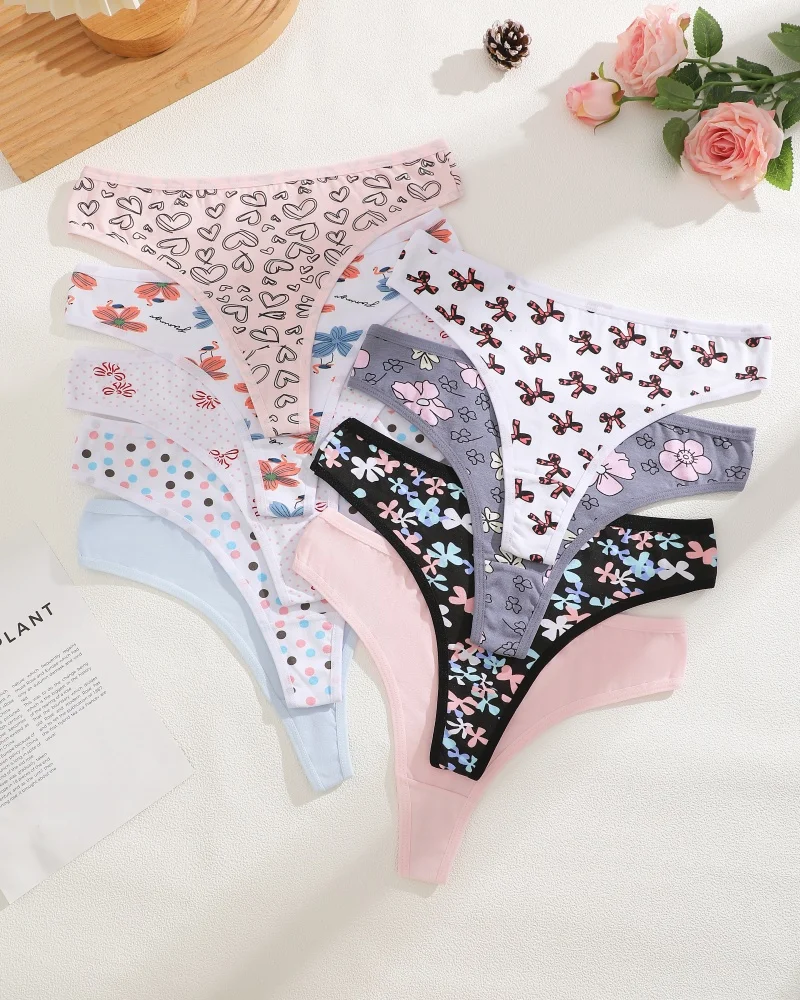 7-teiliges Set Nahtlose XS-XXL Baumwoll-Unterhosen, Atmungsaktive Sexy Low-Waist G-Strings mit 28 Druckmustern, Weiche Damen-Tangas Lingerie – Detail 35