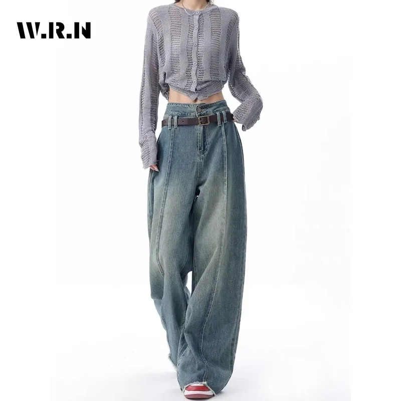 

2023 Korean Style Fashion High Street Blue High Waist Straight Jeans Pants Women's Casual Baggy Y2K Wide Leg Style Denim Trouser