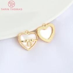 (4809) 4PCS 12.5x12MM 24K Gold Color Brass with Natural Shell Heart Charms Pendants High Quality DIY Jewelry Making Findings