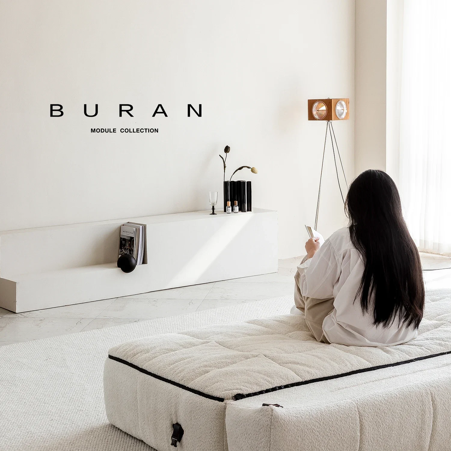 أريكة غرفة المعيشة الإيطالية البسيطة باللون الأبيض المخملي من حصير التاتامي بسيطة وخفيفة فاخرة وأثاث غرفة المعيشة #3