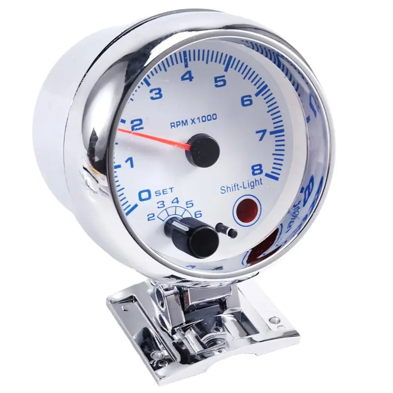 

Racing Modified Meter Car Instrument Panel Tachometer 3.75-Inch White-Face Blue-Light Chrome Plated Housing