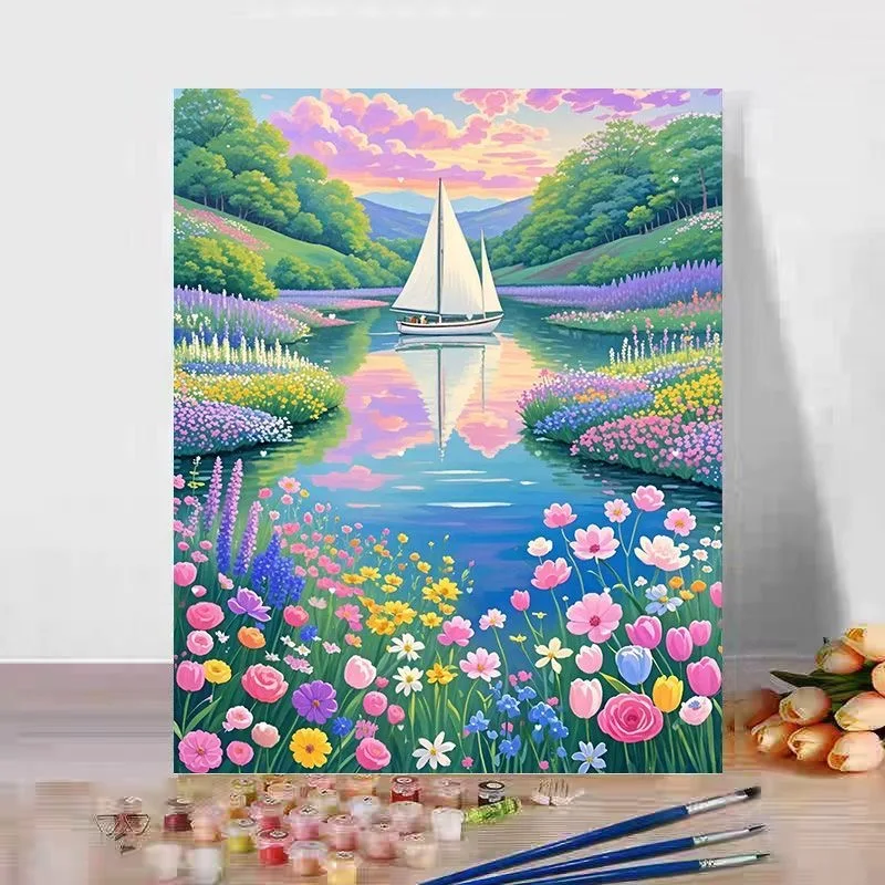 

A-0176 Custom Floral Oil Painting, Peach Blossom Scenery with Frame, Nature Landscape Art, Unique Gift for Wedding/Housewarming