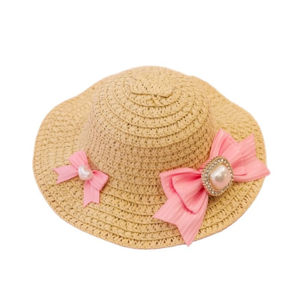 Sombrero de paja solar con lazo y corazón para gatitos y cachorros - imagen 2