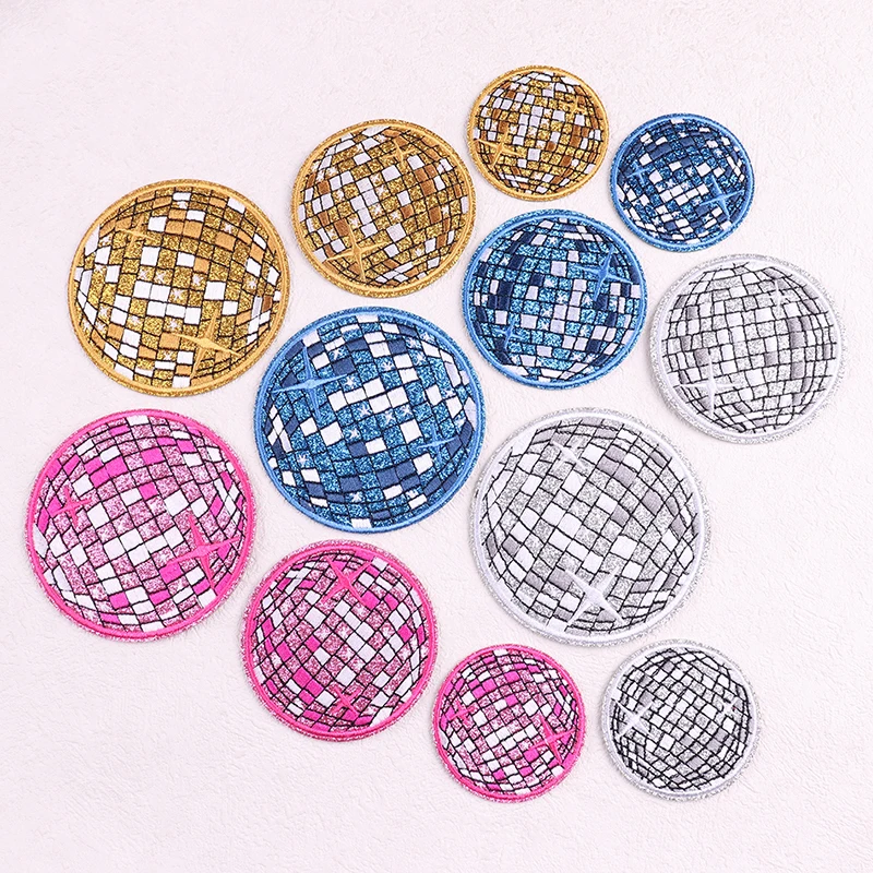 Disco Ball Embroidery Patch Iron On Patches For Clothing Thermoadhesive Patches On Clothes Cartoon Heart Rainbow Applique Decor