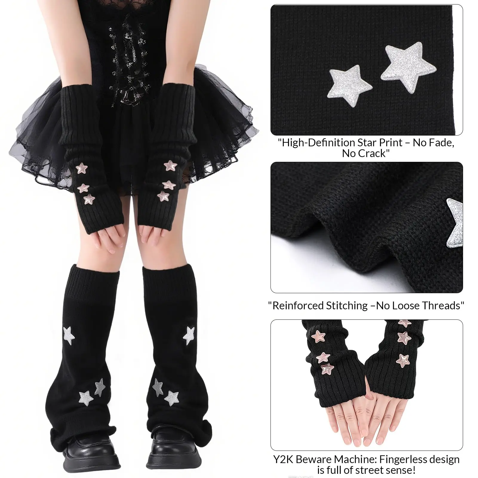 Y2K تدفئة الساق للنساء ستار ستريتوير غطاء الساق ريترو بسط مدفئات للذراع لمهرجان الهذيان