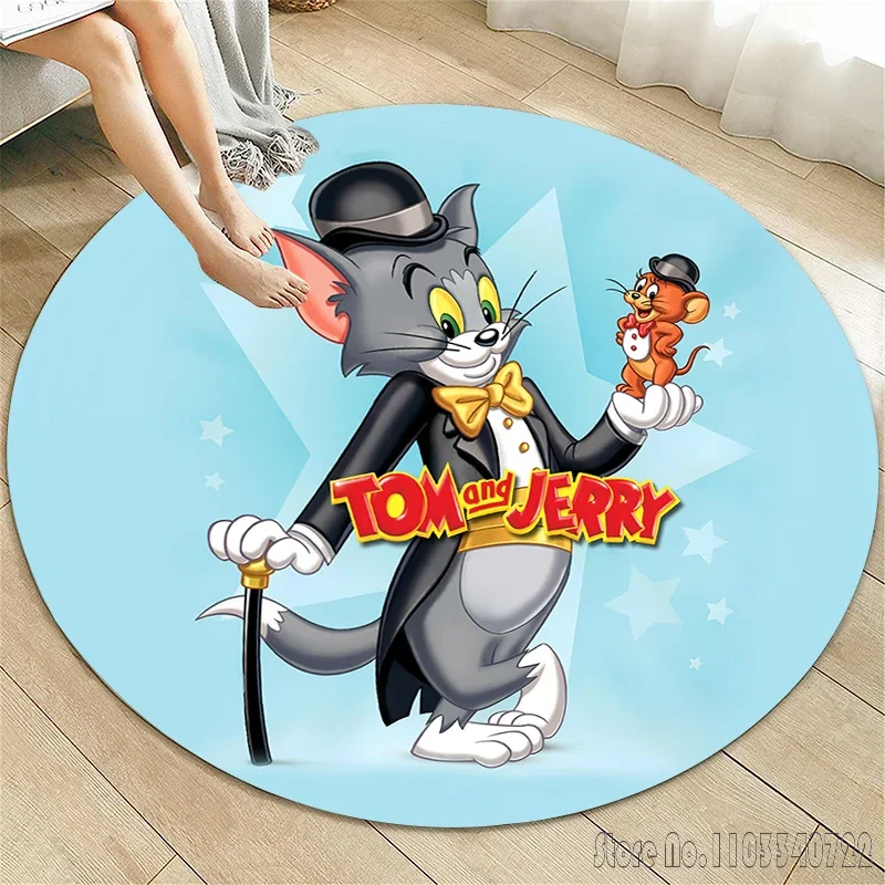 Anime Tom and Jerry Round Carpet for Living Room Rugs Camping Picnic Mats Flannel Anti-Slip ,carpets for Living Room Anime Rug