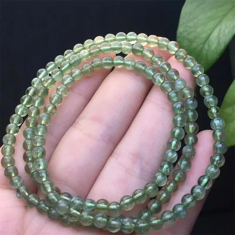 4MM Natural Green Kunzite Triple Circle Bracelet Fashion Crystal Gemstone Jewelry Reiki Healing Gift For Women 1PCS