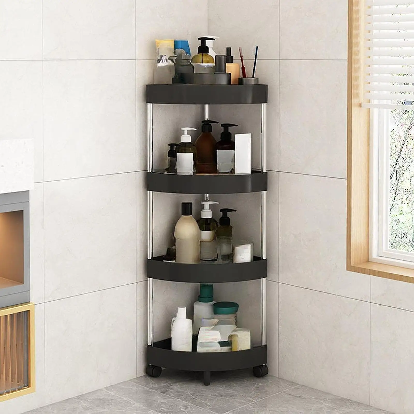 Multipurpose Corner Rack Floor Corner Shelf Floor Toilet Bathroom Storage Rack Gap Multi-Layer Kitchen Rack For Space Storage