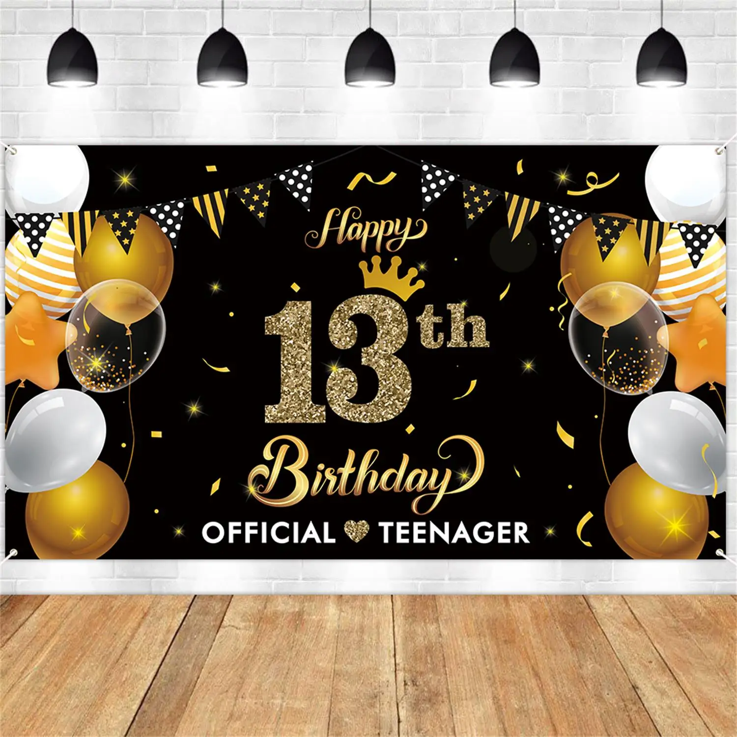 13th Black Gold Birthday Banner Decoration Cheers To 13 Years Old Decor For Anniversary Photo Props Party Background Supplies