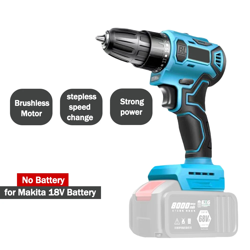 Brushless Electric Drill Cordless Rechargeable Screwdriver 2Speed 10mm 23+1 Torque Hand Power Driver Tool Fit Makita 18v Battery