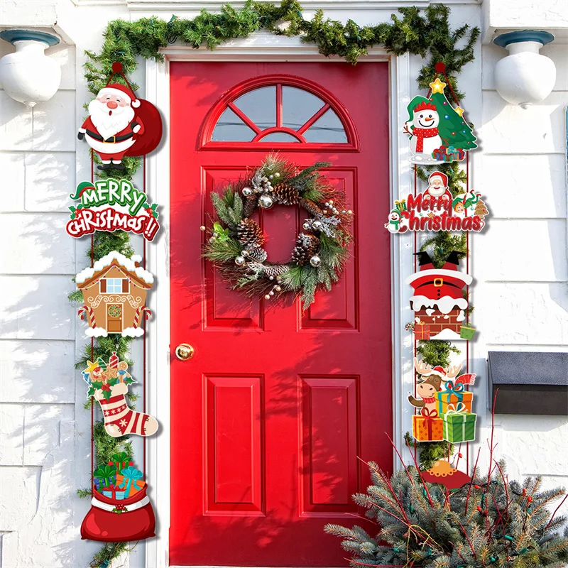 New Year Merry Christmas Door Curtain Couplet Porch Hanging OrnamentSanta Claus Snowman Nutcracker Soldier Home Decorations-1