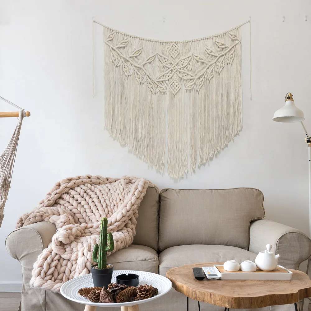 

Handwoven Leaf Tassels Tapestry Wall Hanging Bohemian Macrame Cotton Rope Tapestry Boho Art Aesthetic Wall Home Decor Gift