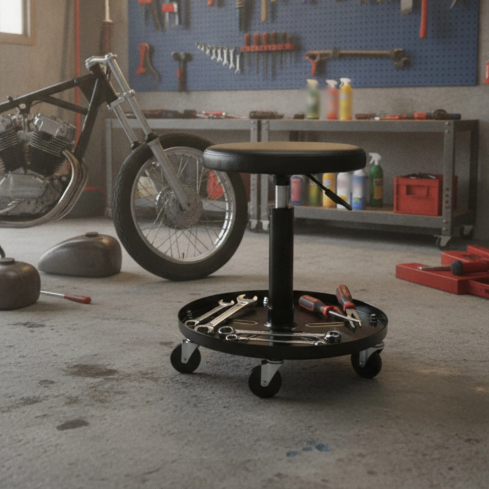 Mechanic Stool with Tool Tray Padded Rolling Mechanic Stool Garage Seat with Tool Tray Heavy-Duty Sturdy for Mechanics