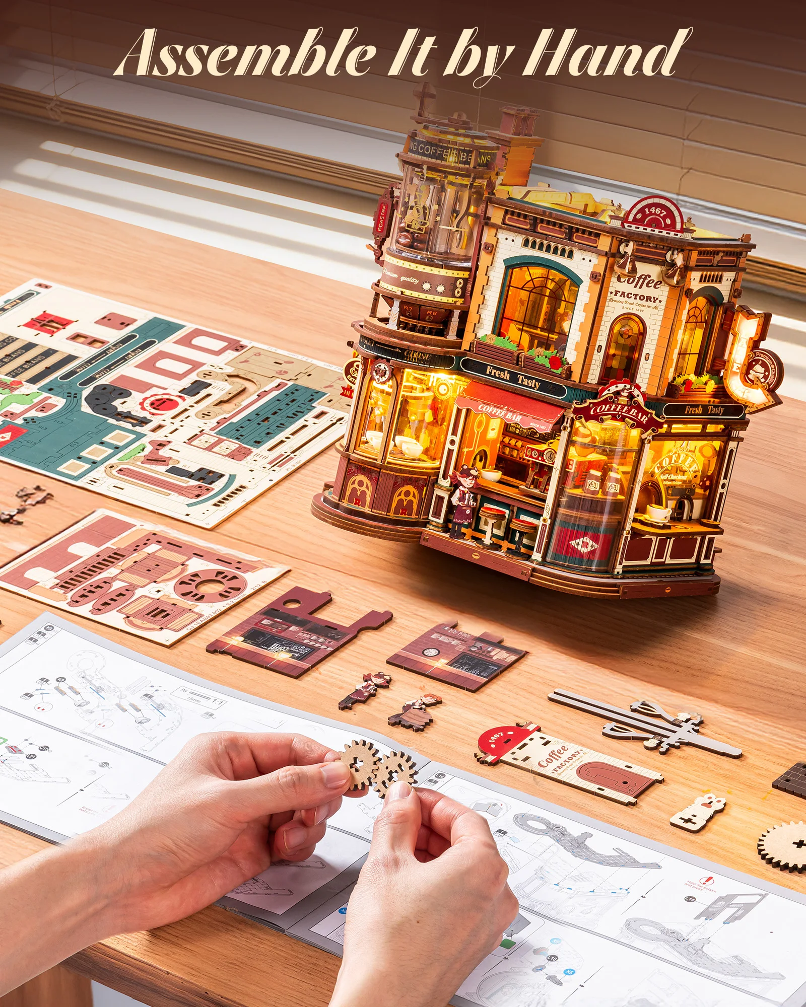 ROKR 3D Wooden Coffee Shop Music Box DIY Kit 6