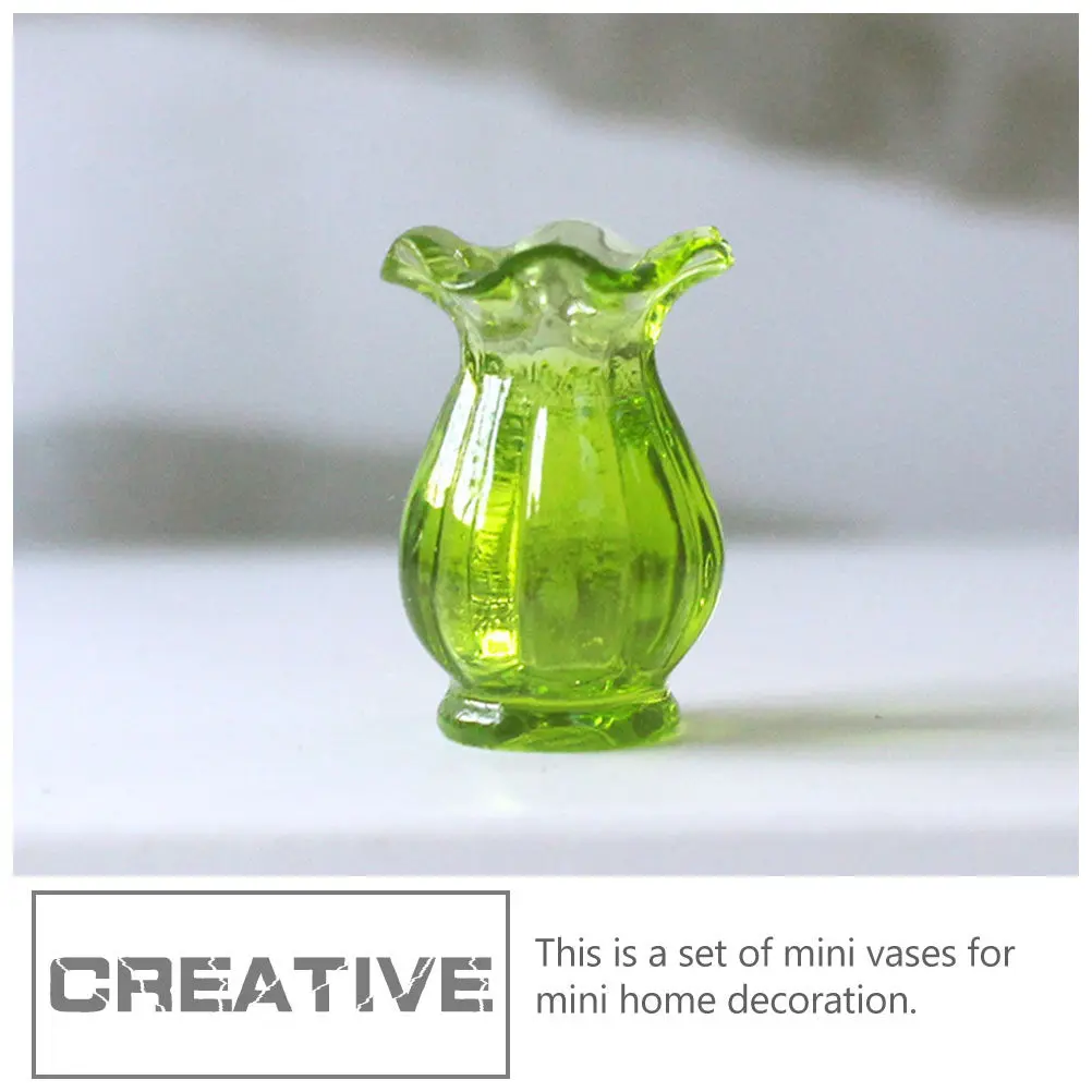 

5Pcs Mini Vase Ornament Set Resin Miniature Vase Decor for Dollhouse Living Room Creative Lace Shaped Adornment Accessories