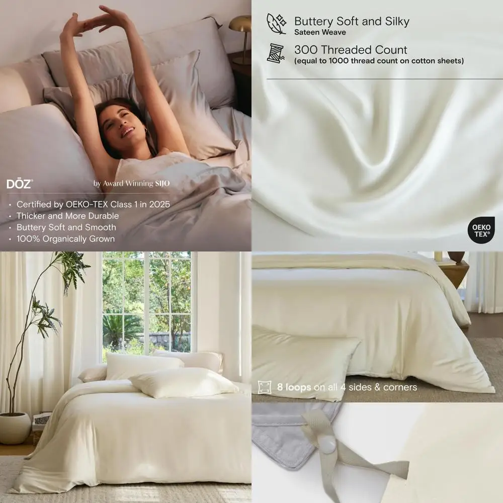 

DOZ Duvet Cover Set, 100% Viscose derived from Bamboo, Organically Grown, Buttery Soft, Cooling Duvet Covers, High GSM, 1 Duvet