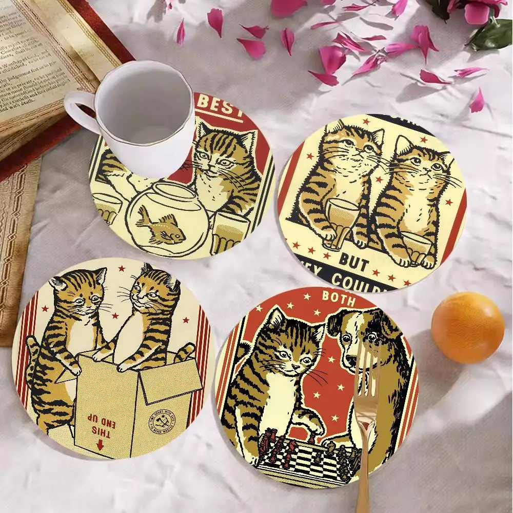 

Everybody Cheers Drunk Dinner Pet Cat 1pc Pattern Coaster Tea Cup Heat Insulation Pad Anti-scalding Anti-slip Table Bowl Plate
