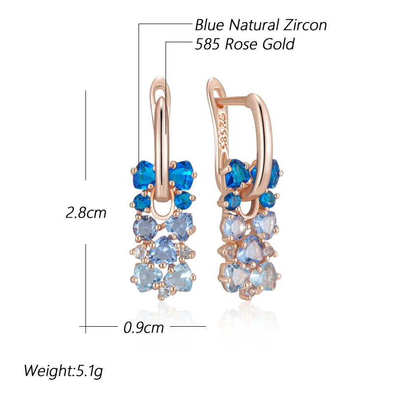 Kinel Hot Shiny Blue Natural Zircon Drop Earrings For Women Trend 585 Rose Gold Color Bride Wedding Fine Jewelry Crystal Gift