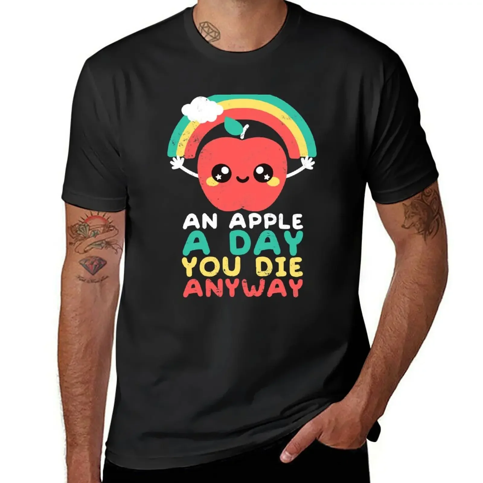 An apple a day you die anyway T-Shirt quick-drying vintage graphic tee oversized plain black t shirts men