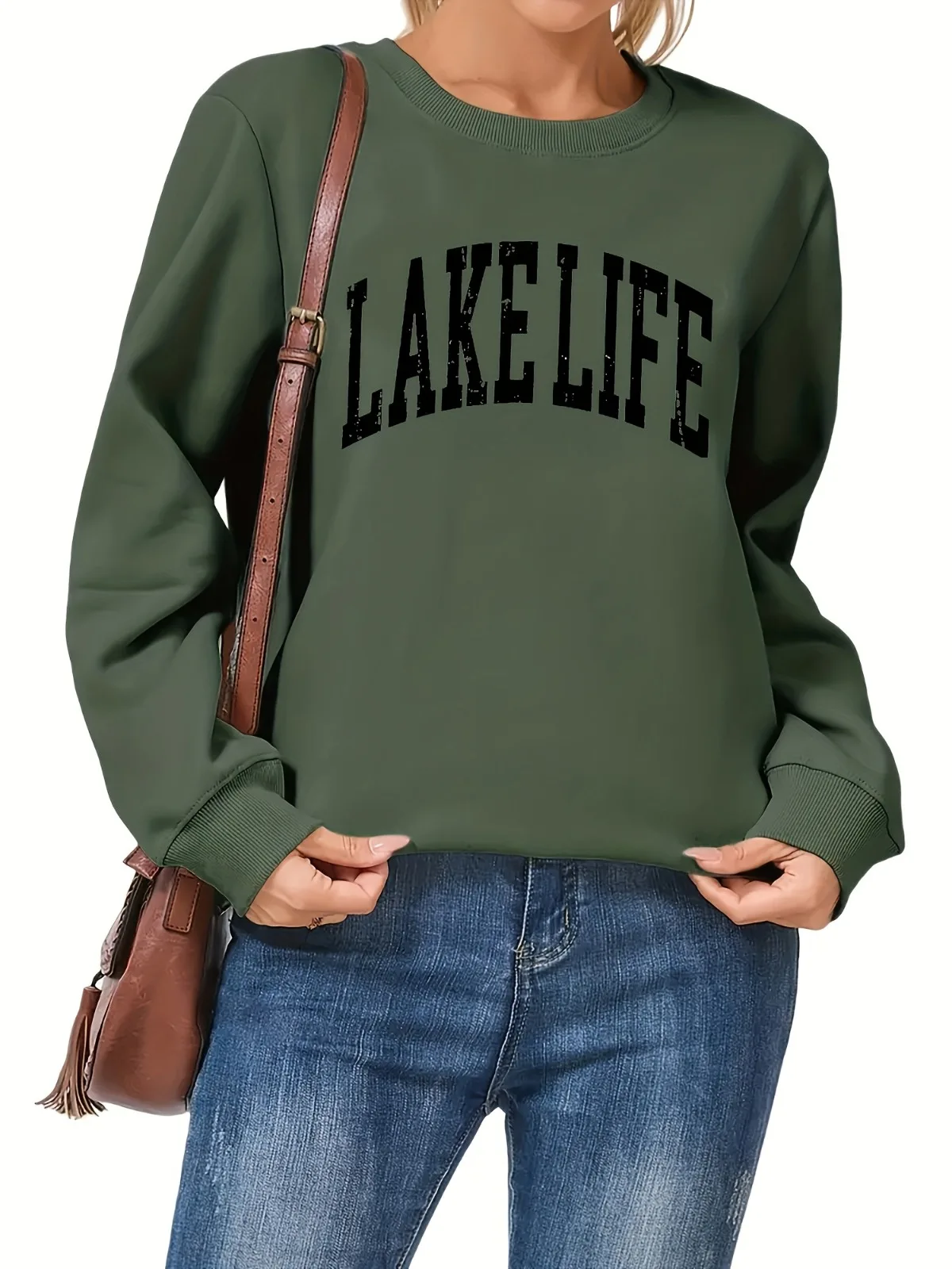 بلوفر نسائي كاجوال أنيق رياضي بنمط حروف ليك لايف مطبوع برقبة دائرية، مناسب لهدايا العطلات