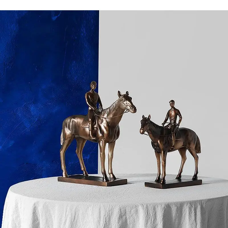 

Equestrian Athlete Character Resin Sculpture Artwork Ornaments Living Room Decoration Crafts Horsemen Statue Aesthetics