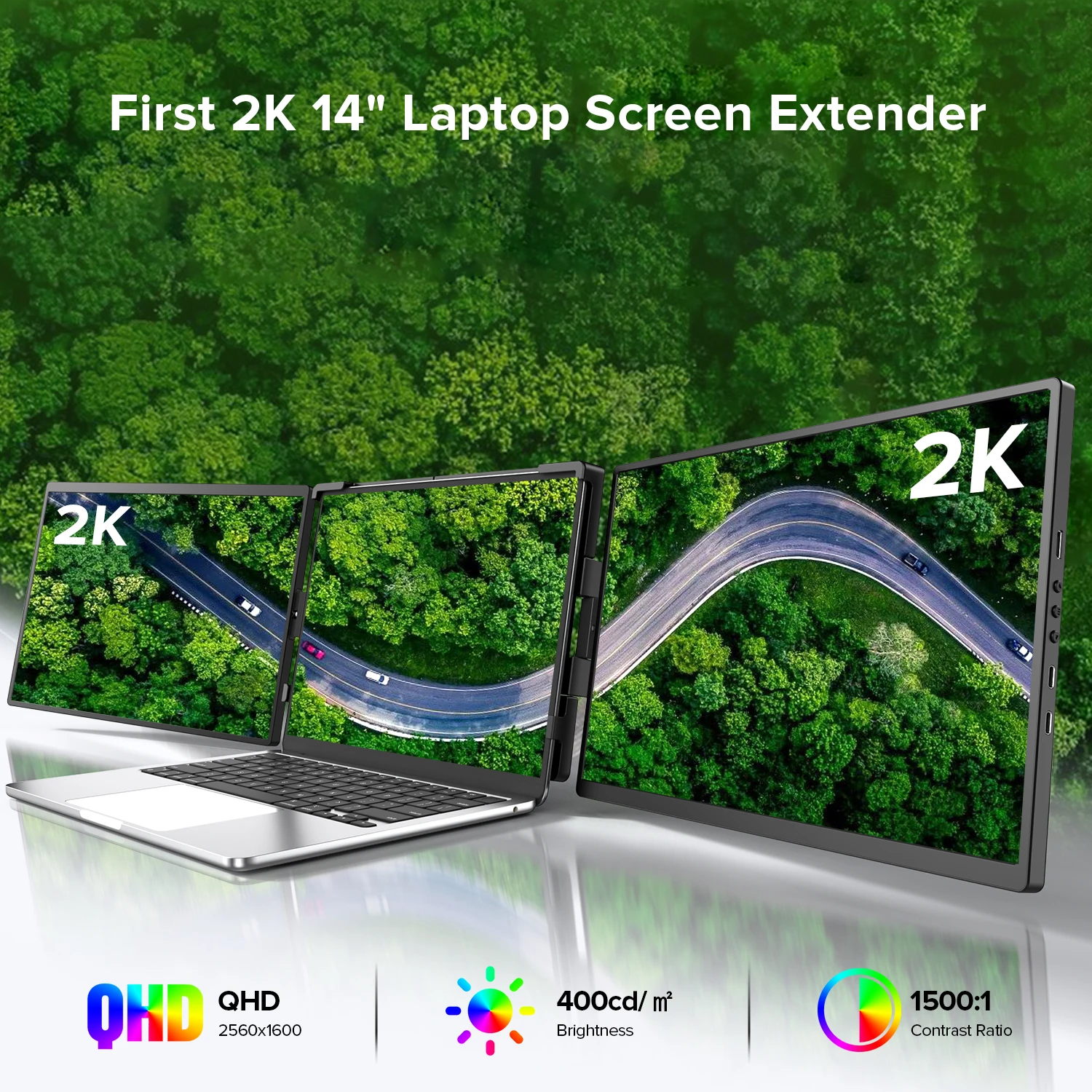 Extensor de tela para laptop Ustaion X3, monitor triplo portátil de 14 polegadas com tela QHD 2K IPS para Mac Windows Chrome PC cabe em 13-17 polegadas