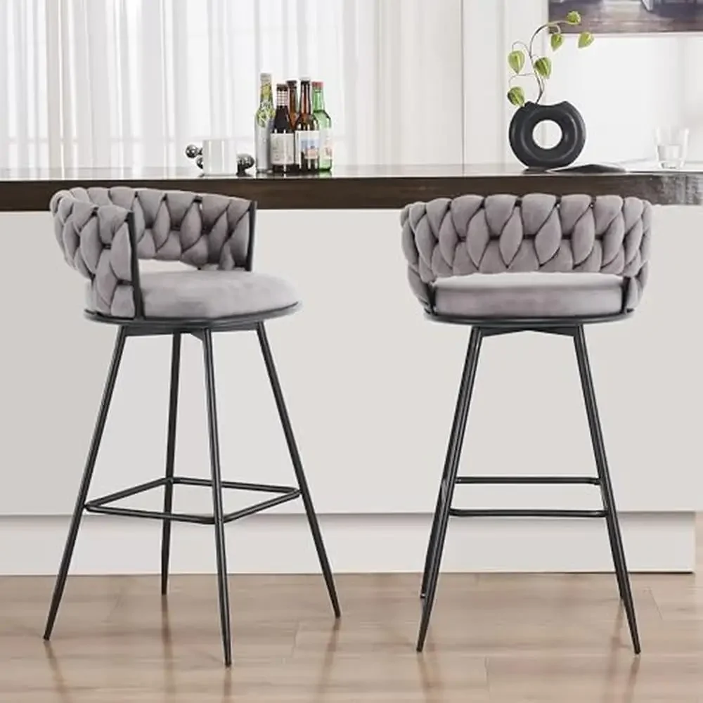 Ensemble de tabourets de bar design moderne tissé avec dossier, tabouret à percussion, chaise de 26 ", restaurant intérieur, cuisine, bistrot, zone de divertissement, café, ensemble de 4