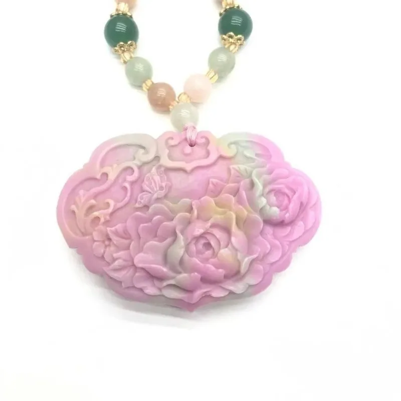 Natural Colorful Salt Source Safety Lock Pink Sweater Chain New Chinese Exquisite Fashion Necklace