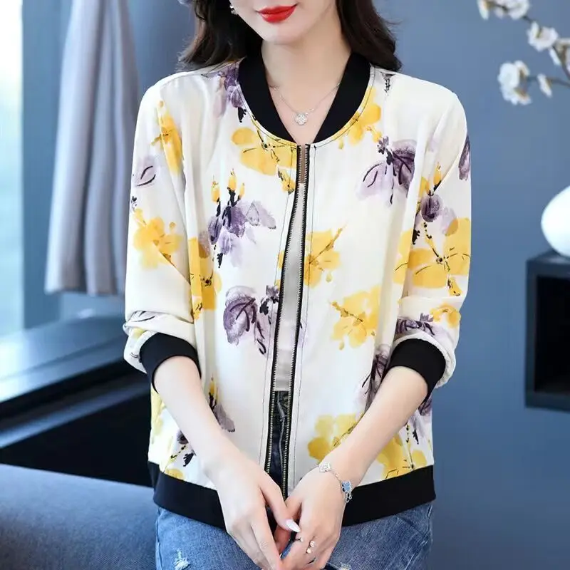 

Women Summer Chiffon Print Long Sleeve Jacket Thin Coat Sun Protection Baseball Uniform Fashion Cardigan Sunscreen Clothes Z965