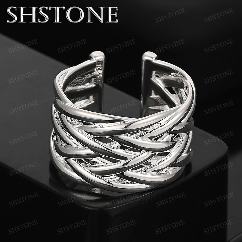 

Fashion 925 Sterling Silver Interwoven Grid Adjustable Rings For Men Women Wedding Accessories Happy Party Gift Charm Jewelry