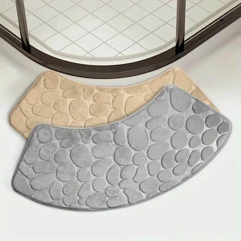 3D Cobblestone Embossed Velvet Bath Mat Non Slip Quick Dry Absorbent Bathroom Floor Doormat Carpet 1Pcs