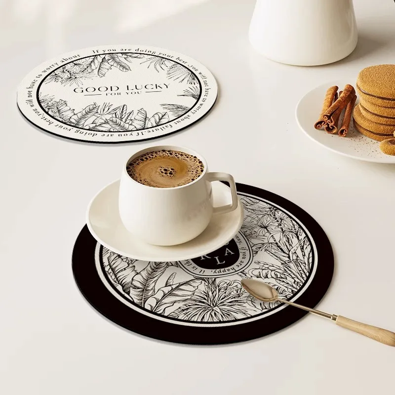 

4pcs Retro Leather Waterproof Coasters Diatomite Insulated Placemats Dish Mat Coffee Mat Kitchen Accessories Cup Coaster